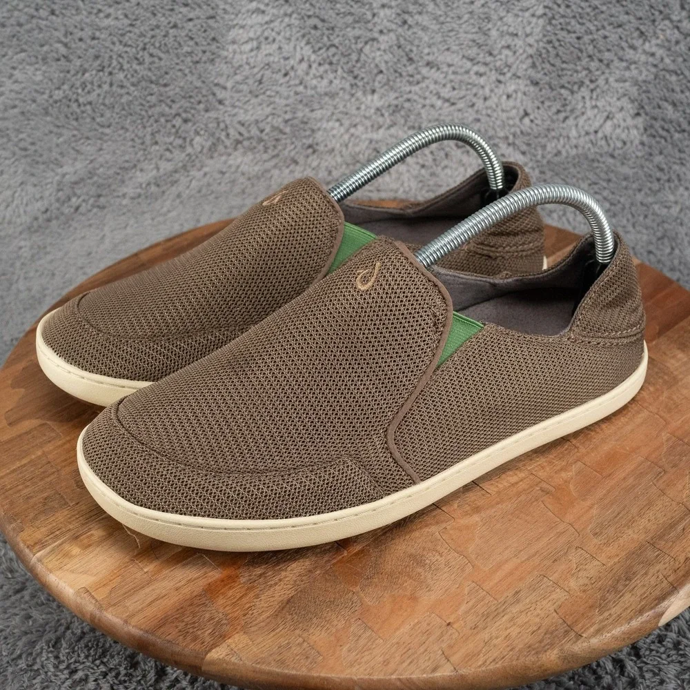 Olukai Nohea Mesh Mens 9 Slip On Loafers‎ Fold Down Heel Slide Brown Green Shoes